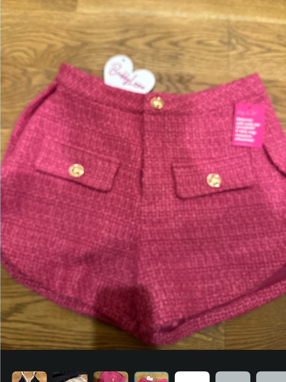 Buddy Love Fuchsia Tweed High-Waist Shorts with Gold Buttons